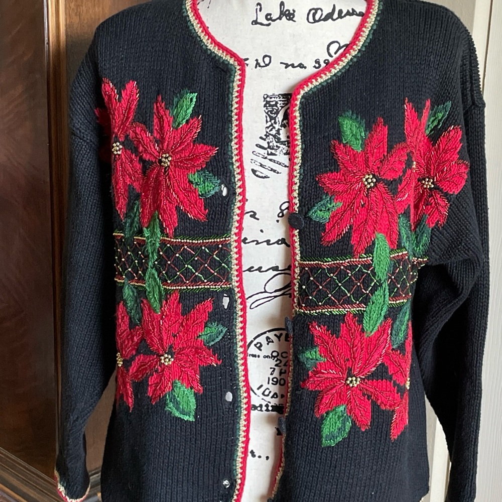 Work In Progress Classics Black Knit Cardigan Sweater Embellished Size Medium